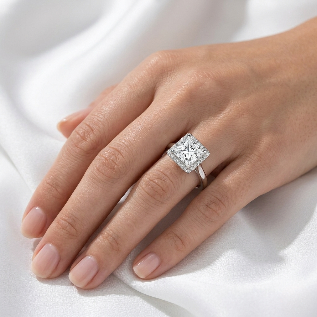 Princess Cut Lab Grown Diamond Halo Ring | E VS1 | 14K 18K Gold