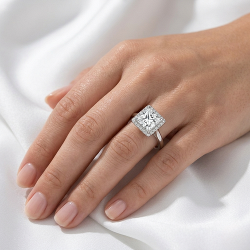 Princess Cut Lab Grown Diamond Halo Ring | E VS1 | 14K 18K Gold