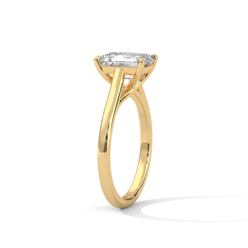 Yellow gold radiant diamond bridal ring with high-polish finish