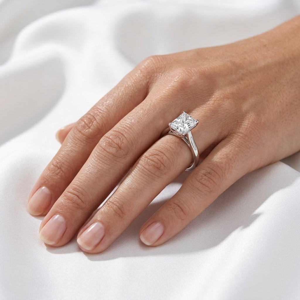 Radiant Cut Lab Grown Diamond Cathedral Solitaire Ring