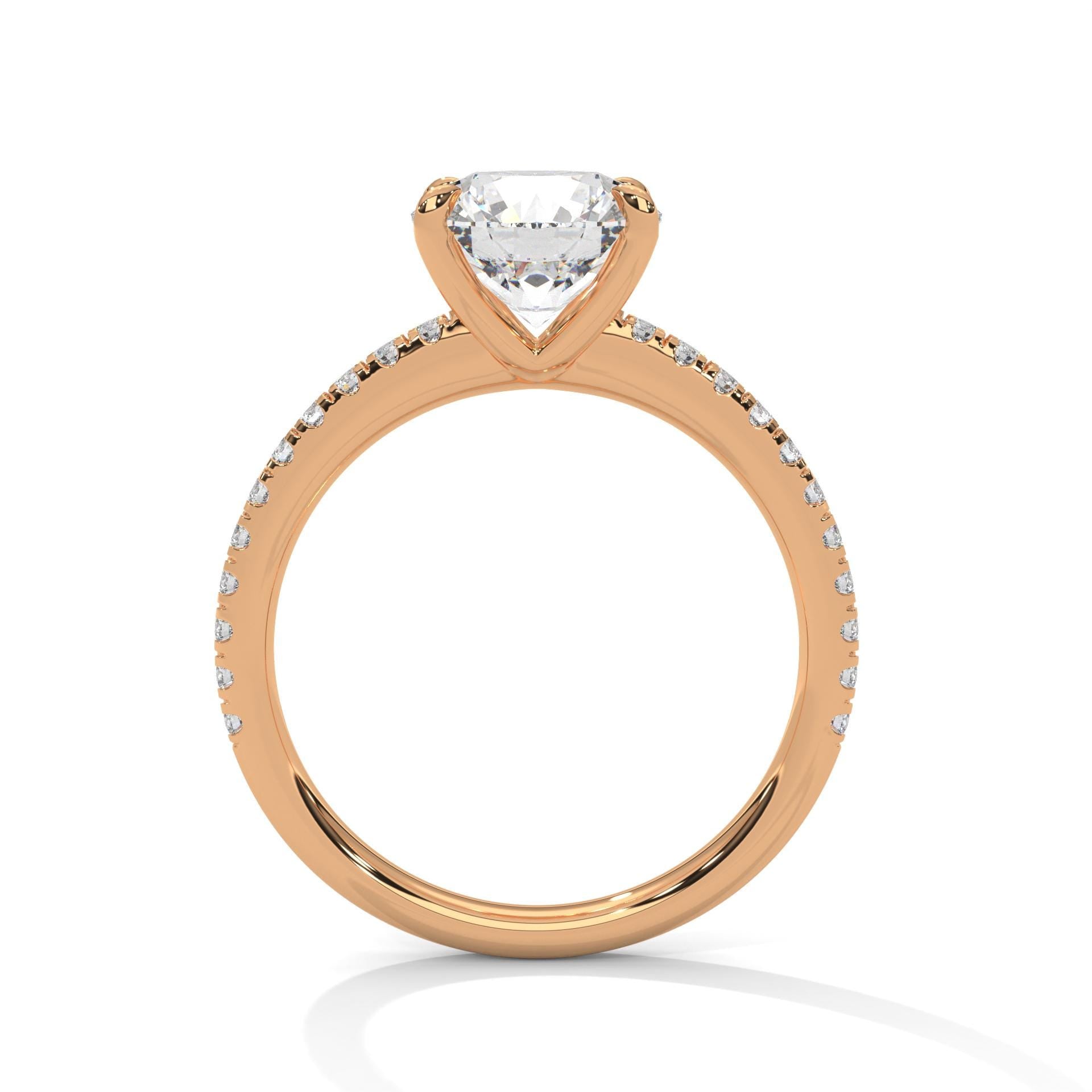 Rose gold round cathedral ring with light-optimizing high-profile setting