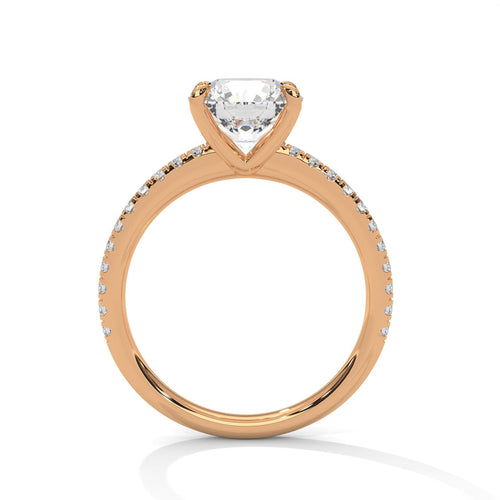 Rose gold round cathedral ring with light-optimizing high-profile setting