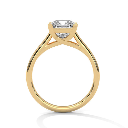 Yellow gold princess diamond engagement ring with high-polish cathedral band