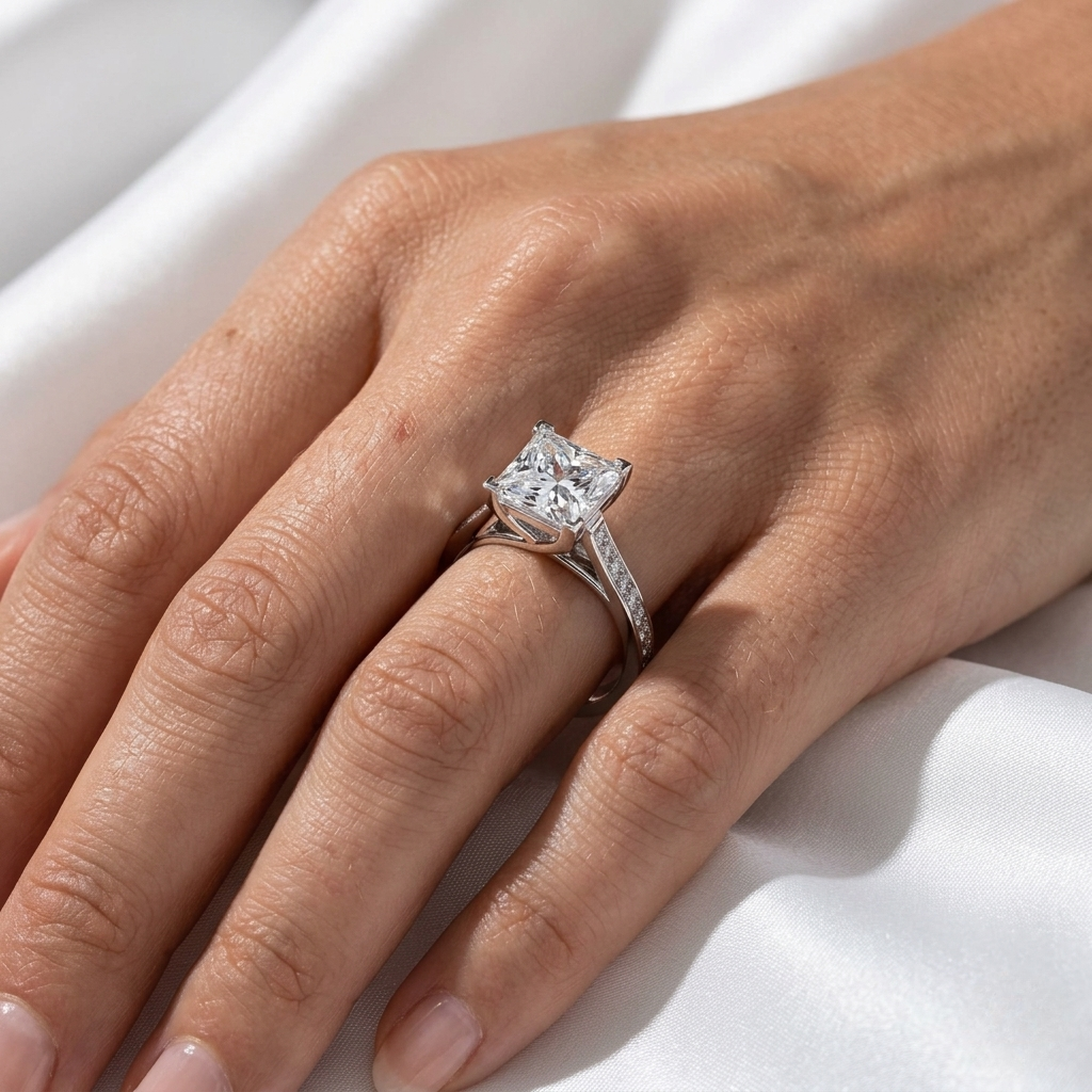 Princess Cut Lab Grown Diamond Pavé Cathedral Ring