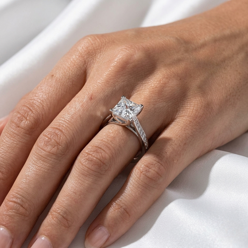 Princess Cut Lab Grown Diamond Pavé Cathedral Ring