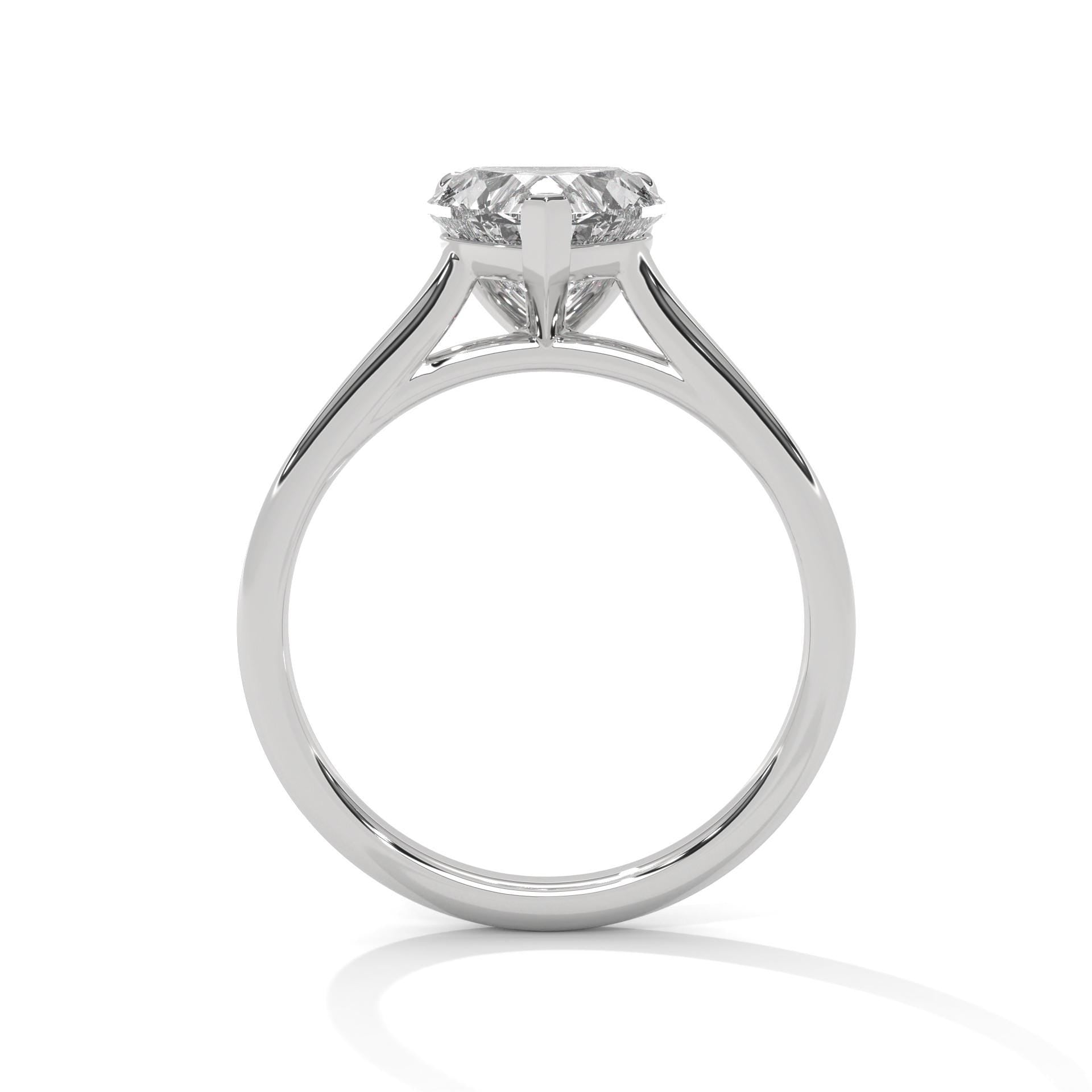White gold heart diamond engagement ring with high-polish cathedral band