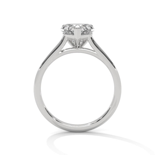 White gold heart diamond engagement ring with high-polish cathedral band