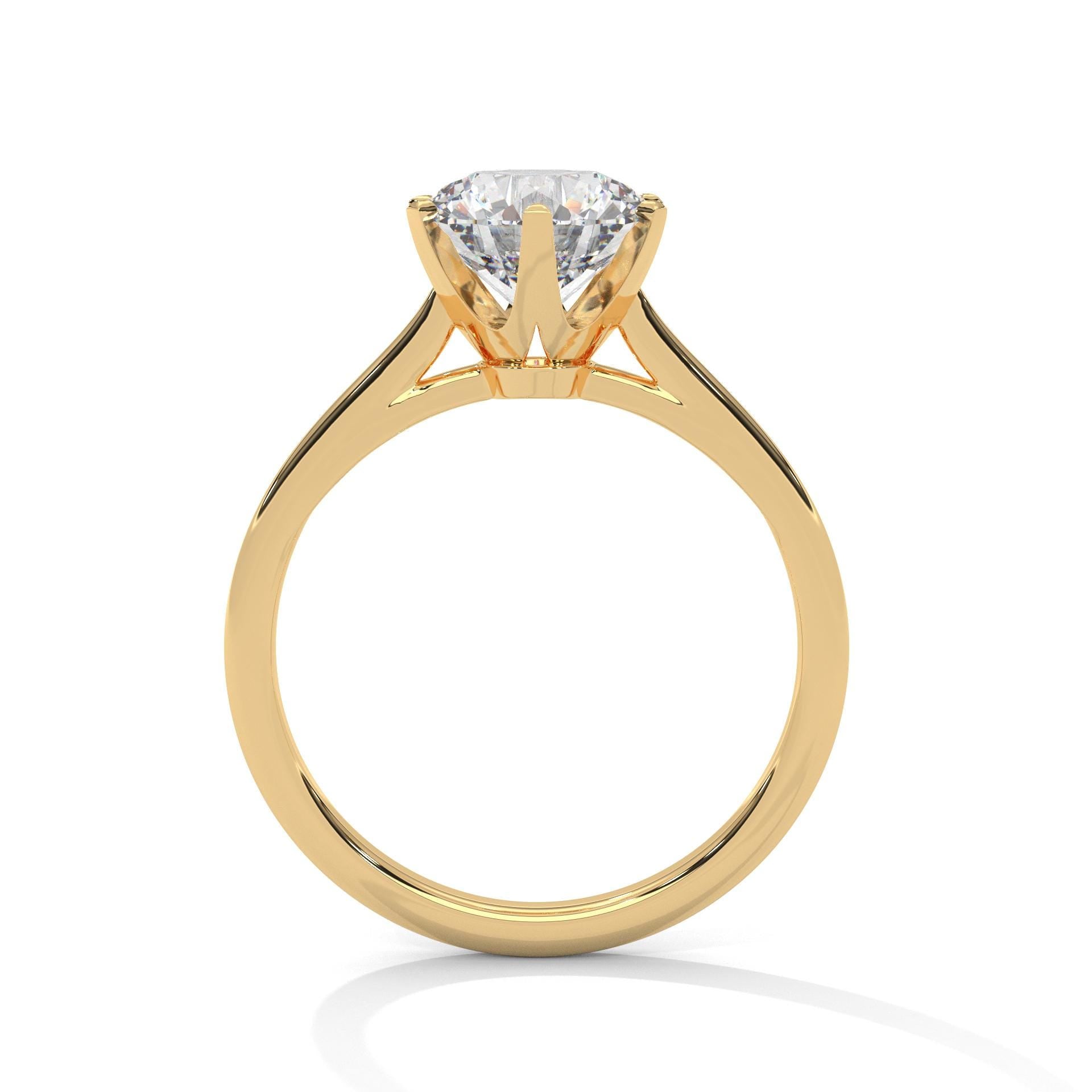 Yellow gold round diamond bridal ring with high-polish finish