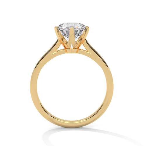 Yellow gold round diamond bridal ring with high-polish finish