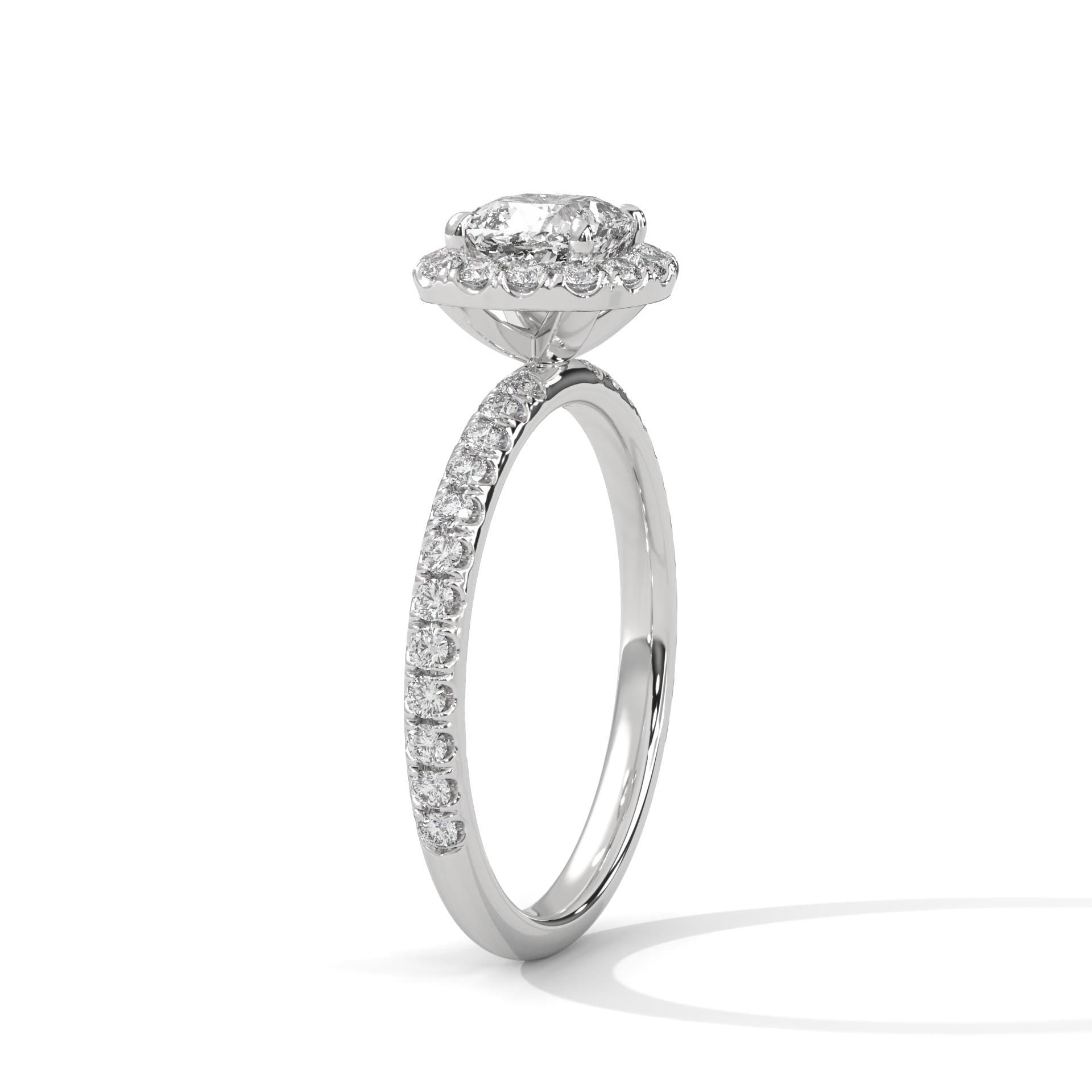 Elevated white gold halo mount for cushion lab brilliant diamond
