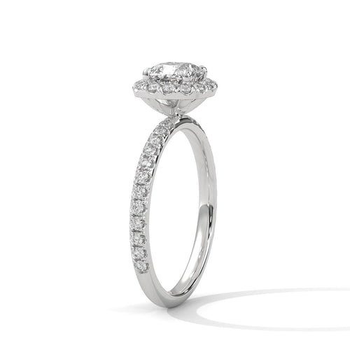 Elevated white gold halo mount for cushion lab brilliant diamond