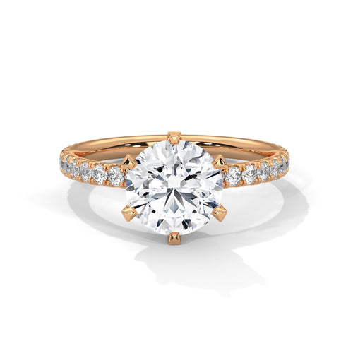 1 to 3 carat round lab diamond 6-prong pave cathedral ring in rose gold