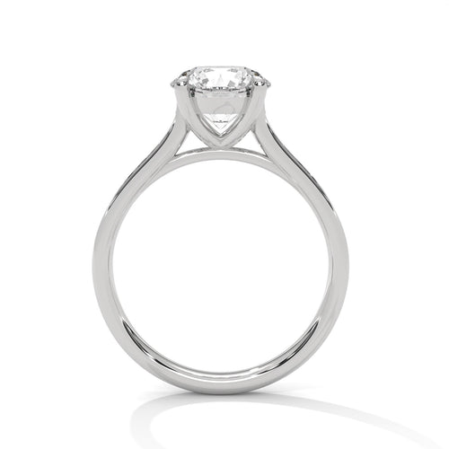 White gold round engagement ring with a shimmering pave diamond shank