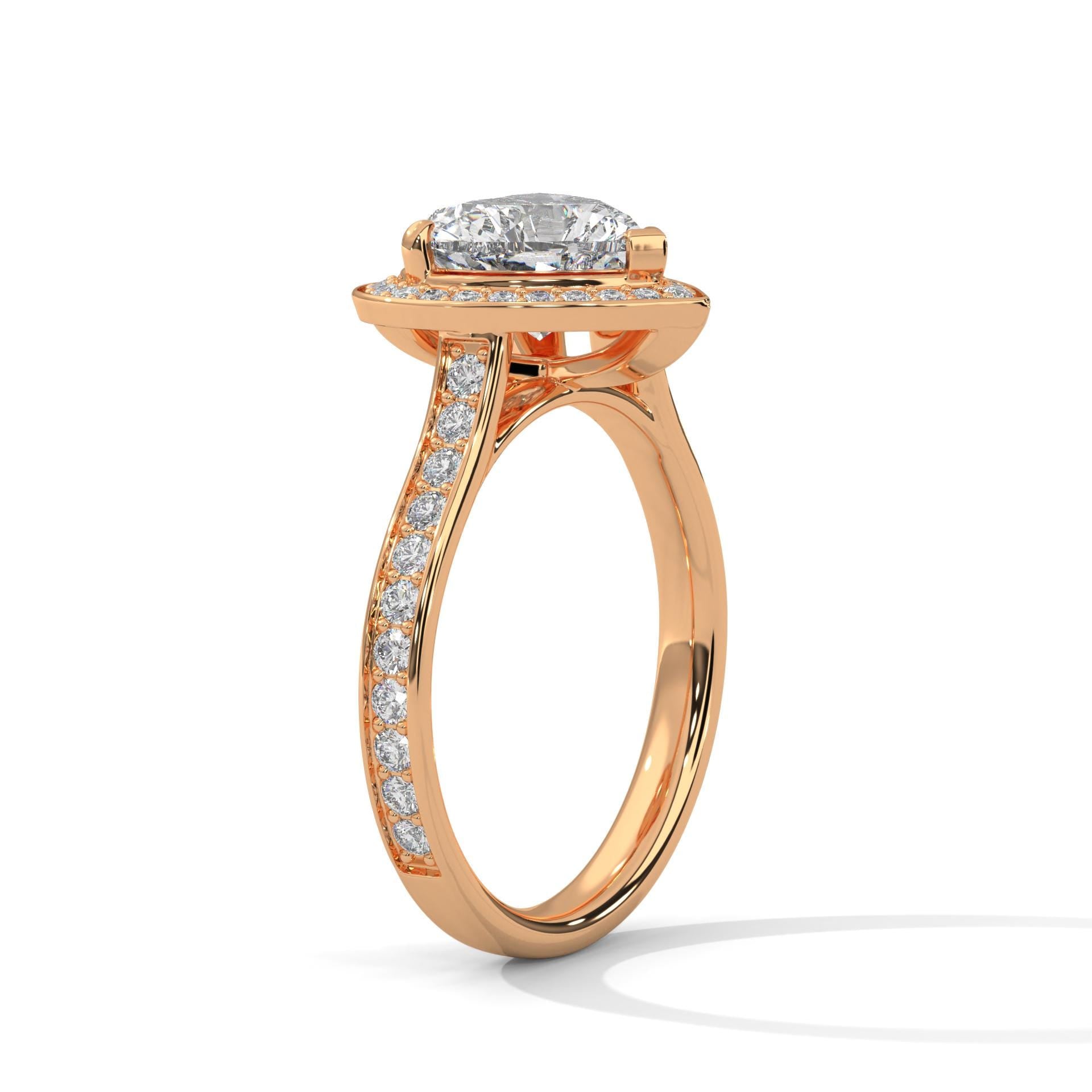 Underside view of rose gold cathedral arches for heart brilliant diamond