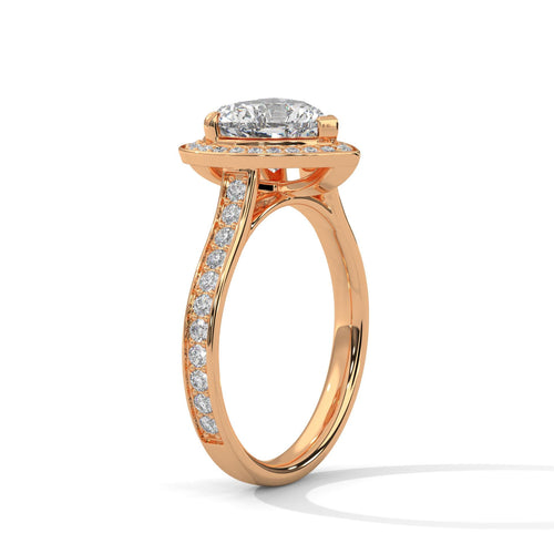 Underside view of rose gold cathedral arches for heart brilliant diamond