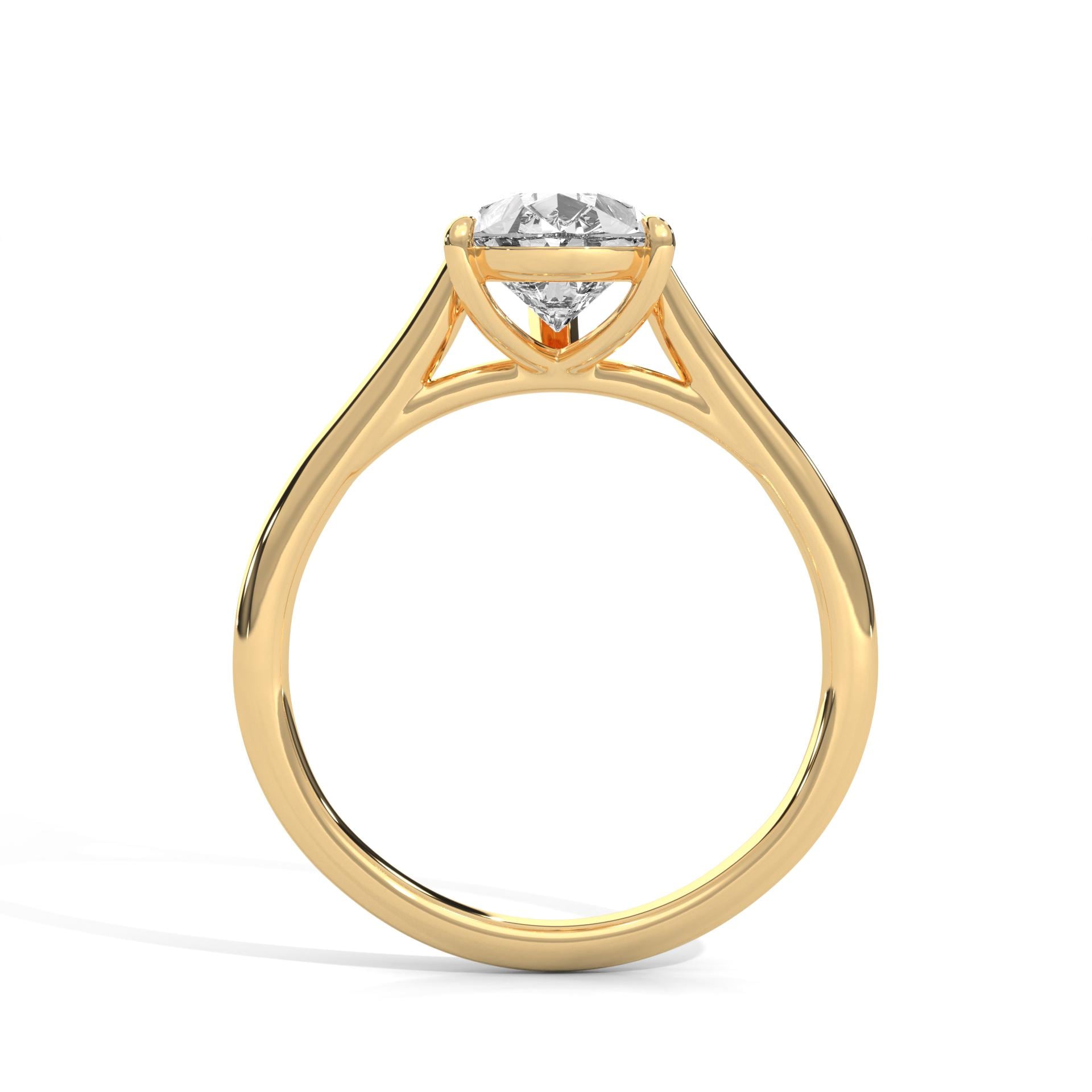 Yellow gold pear diamond engagement ring with secure cathedral mount