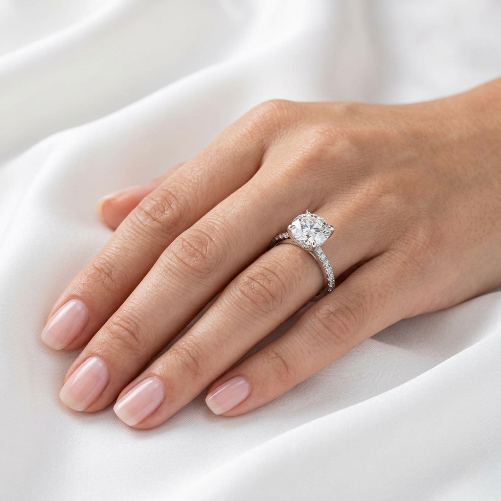 Round Pavé Cathedral Lab Grown Diamond Ring | F VS2 | Wide Pavé | 14K 18K Gold