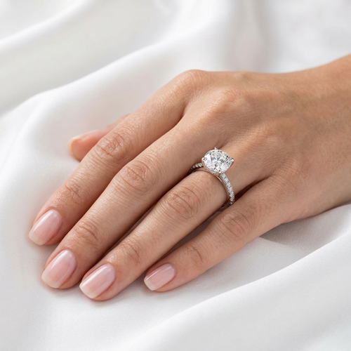 Round Pavé Cathedral Lab Grown Diamond Ring | F VS2 | Wide Pavé | 14K 18K Gold