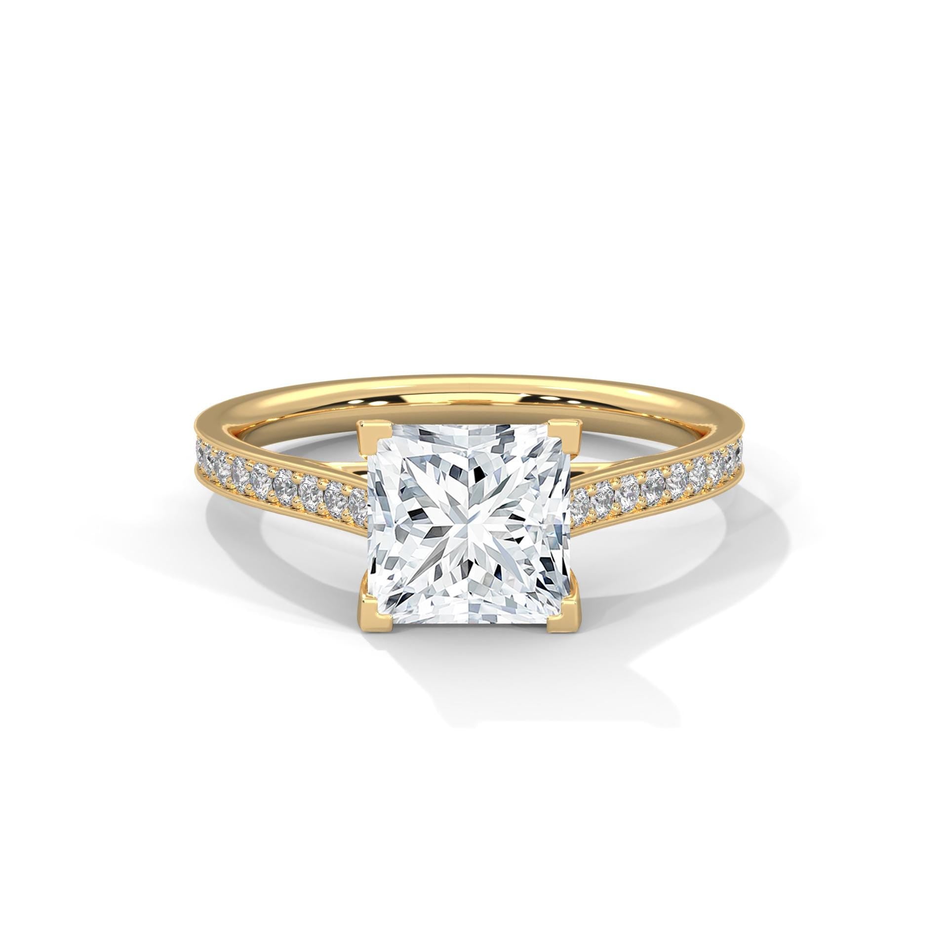 Princess Cut Lab Grown Diamond Pavé Cathedral Ring