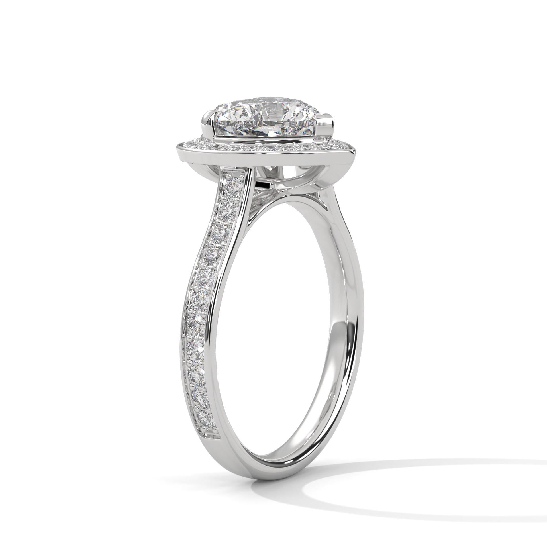 Elevated white gold cathedral mount for heart lab diamond halo