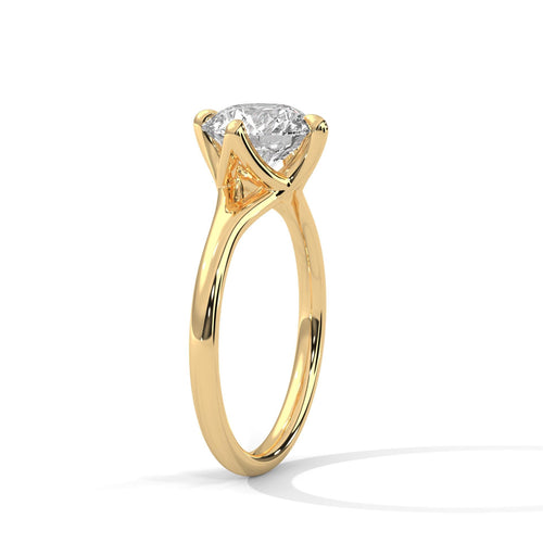 Solid 18K yellow gold 4-prong setting for round brilliant diamond