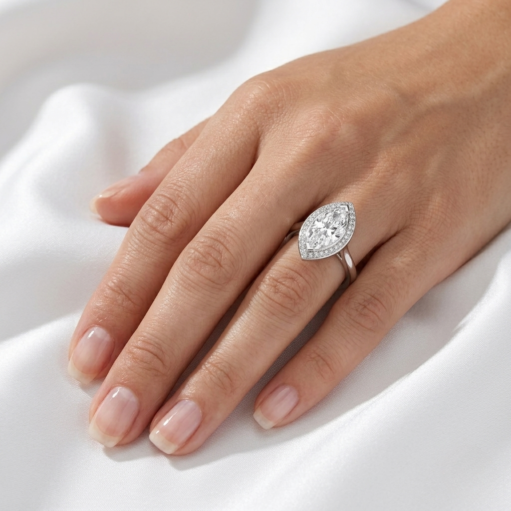 Marquise Cut Lab Grown Diamond Halo Ring