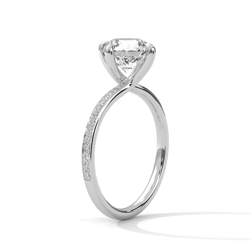Architectural white gold 4-prong head for round lab diamond solitaire