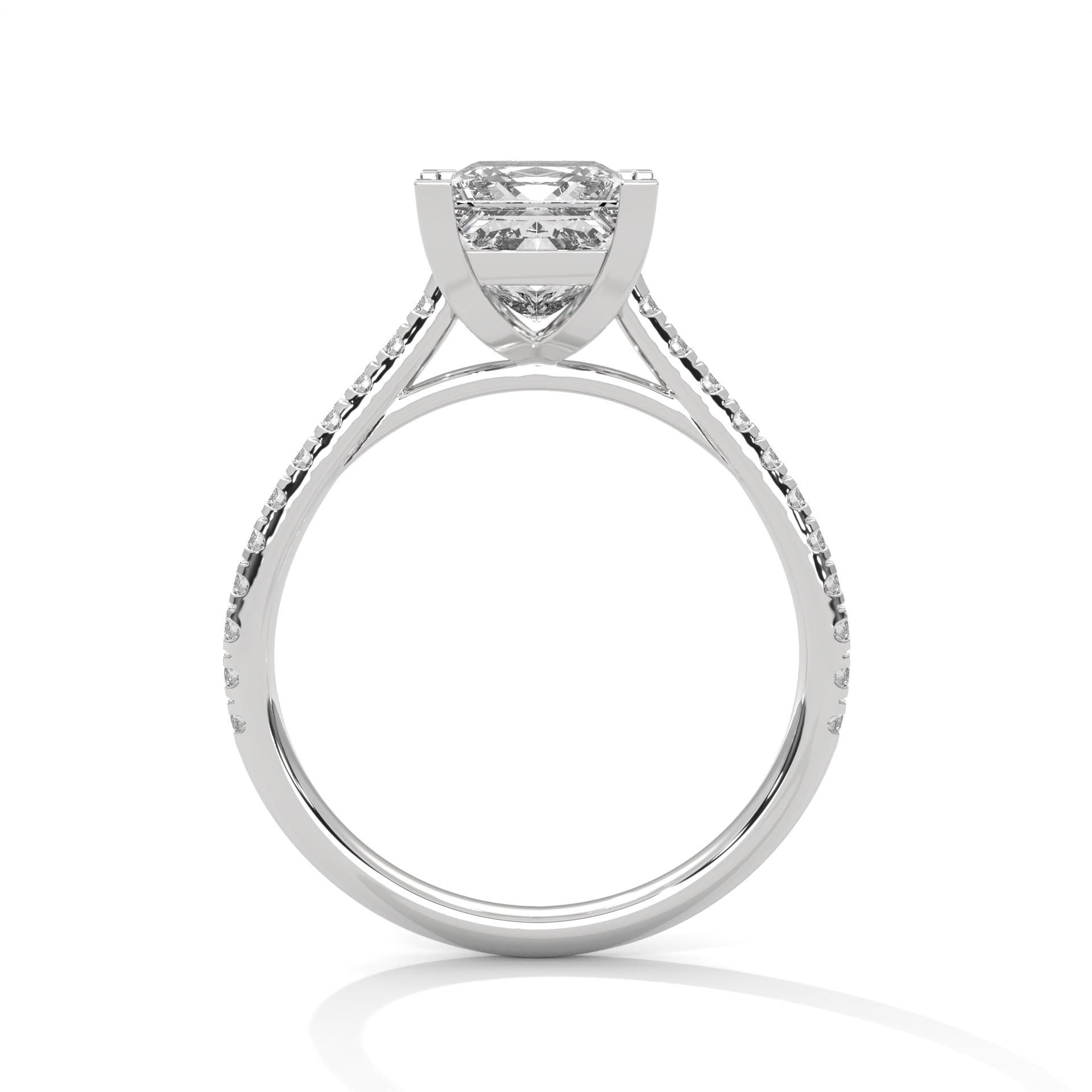 White gold princess pave solitaire with hand-set micro-pavé diamonds
