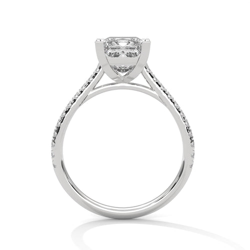 White gold princess pave solitaire with hand-set micro-pavé diamonds
