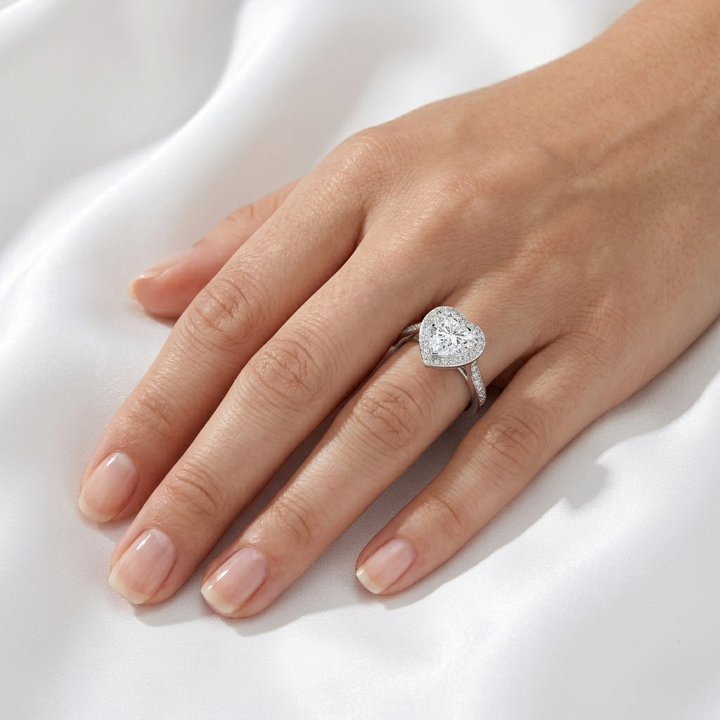 Heart Cut Lab Grown Diamond Halo Cathedral Ring | F VS2 | 14K 18K Gold | 1-3ct