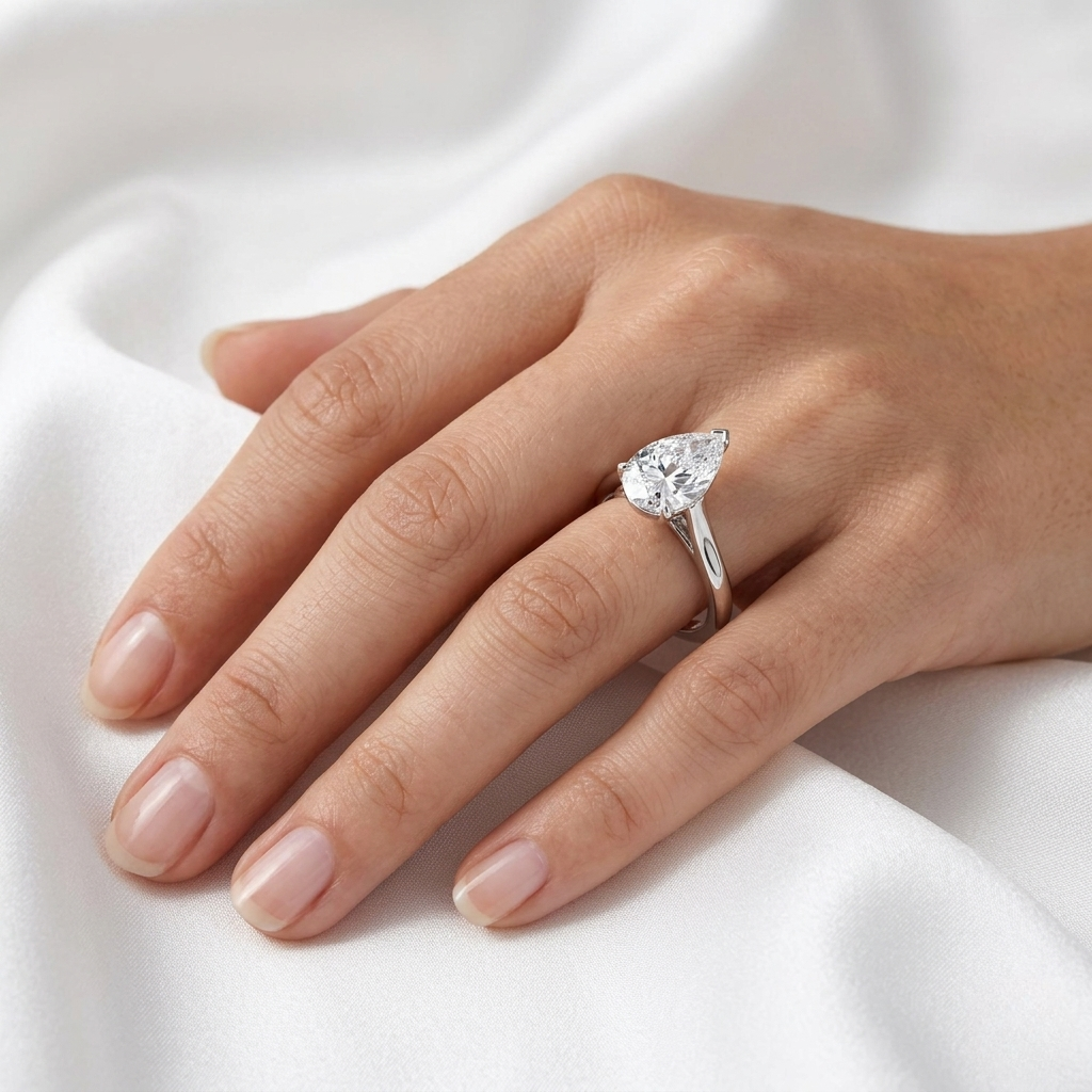 Pear Cut Lab Grown Diamond Cathedral Solitaire Ring | E VS1 | 14K 18K Gold