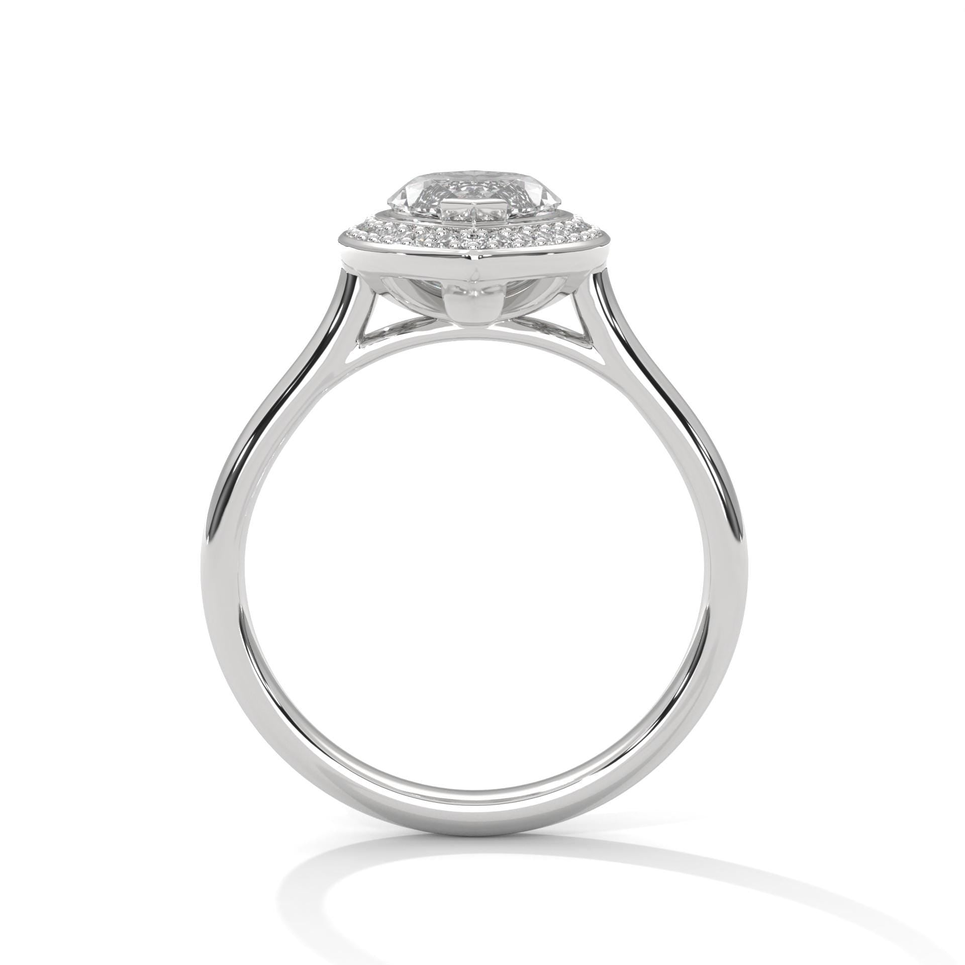 White gold marquise halo solitaire with protective V-shaped corner prongs