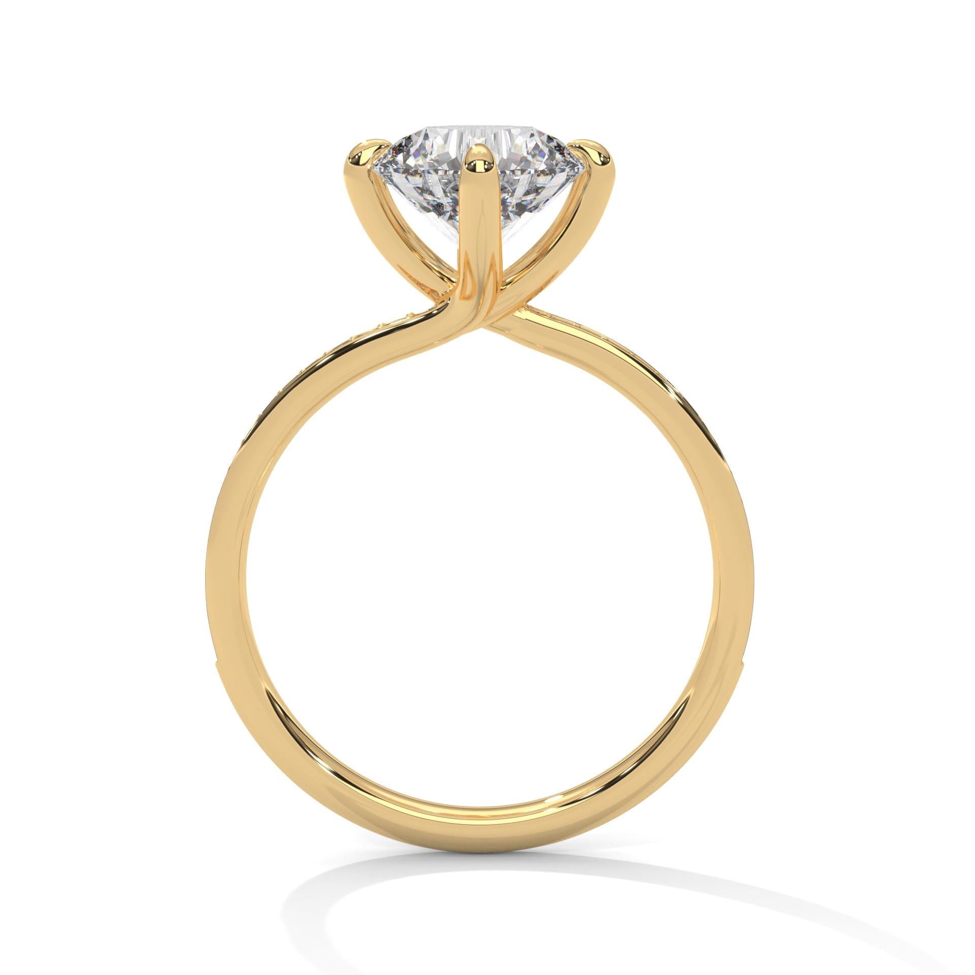 Yellow gold round pave solitaire with shimmering diamond-set shank