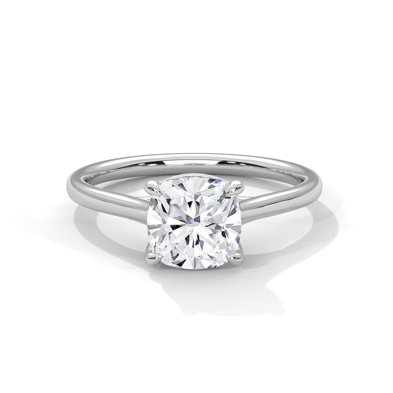 1.00 to 3.00 carat cushion cut lab diamond ring in white gold