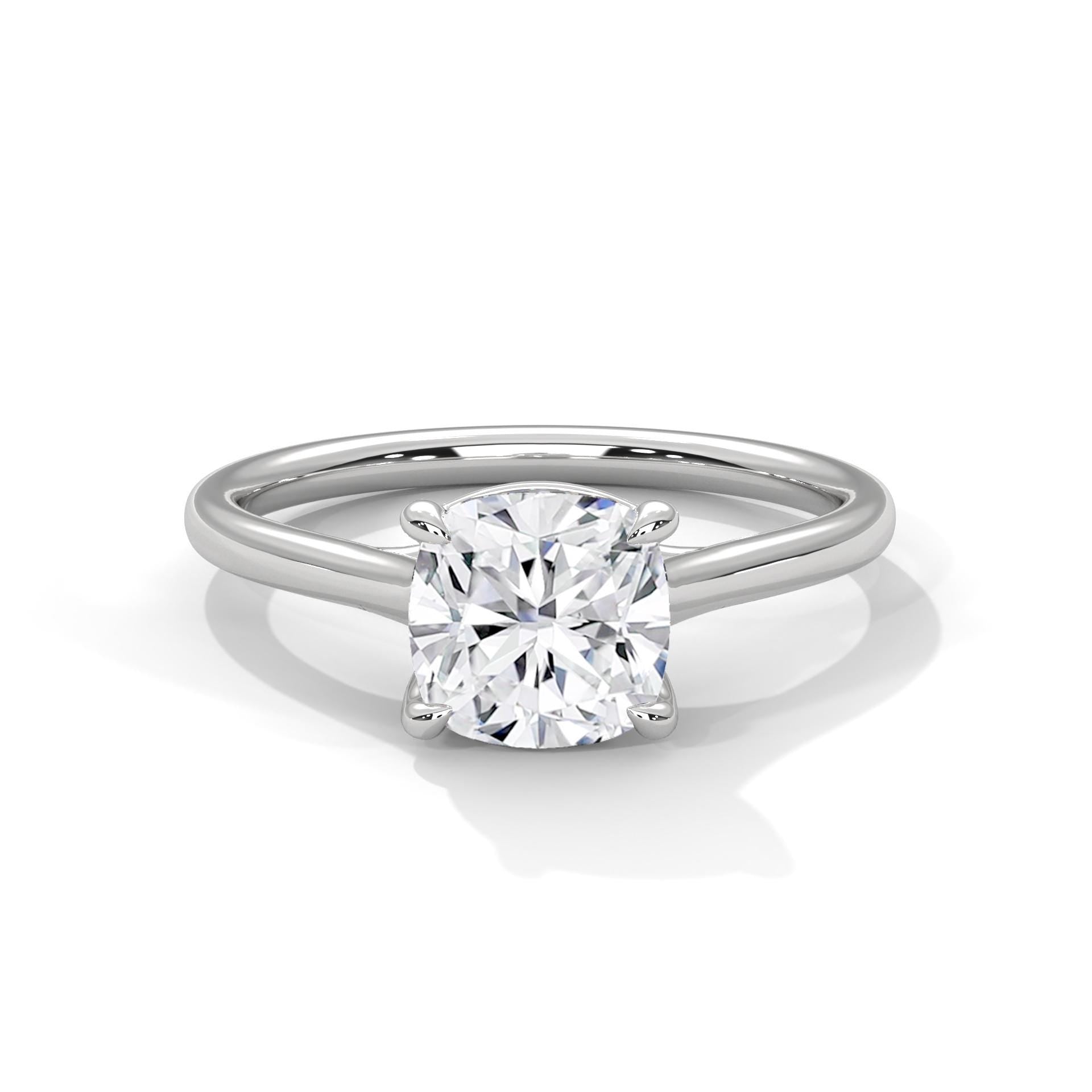 1.00 to 3.00 carat cushion cut lab diamond ring in white gold