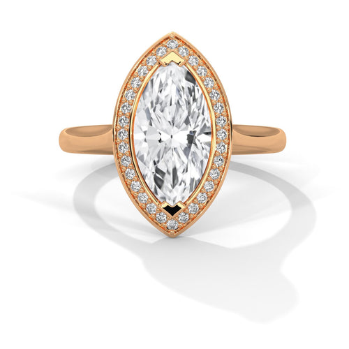 1 to 3 carat marquise cut lab diamond halo ring in solid 18K rose gold