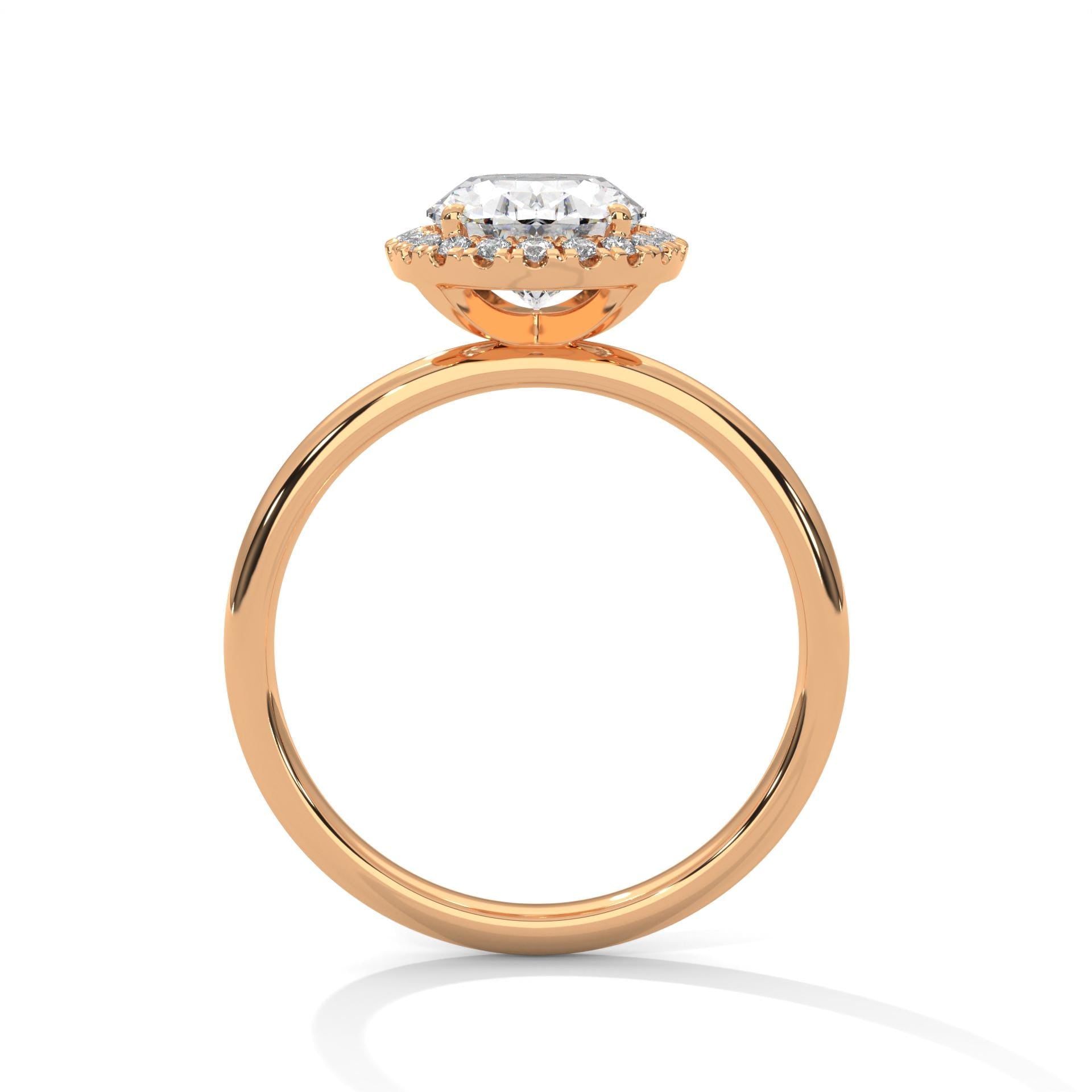 1 to 3 carat oval lab diamond pave halo ring in rose gold