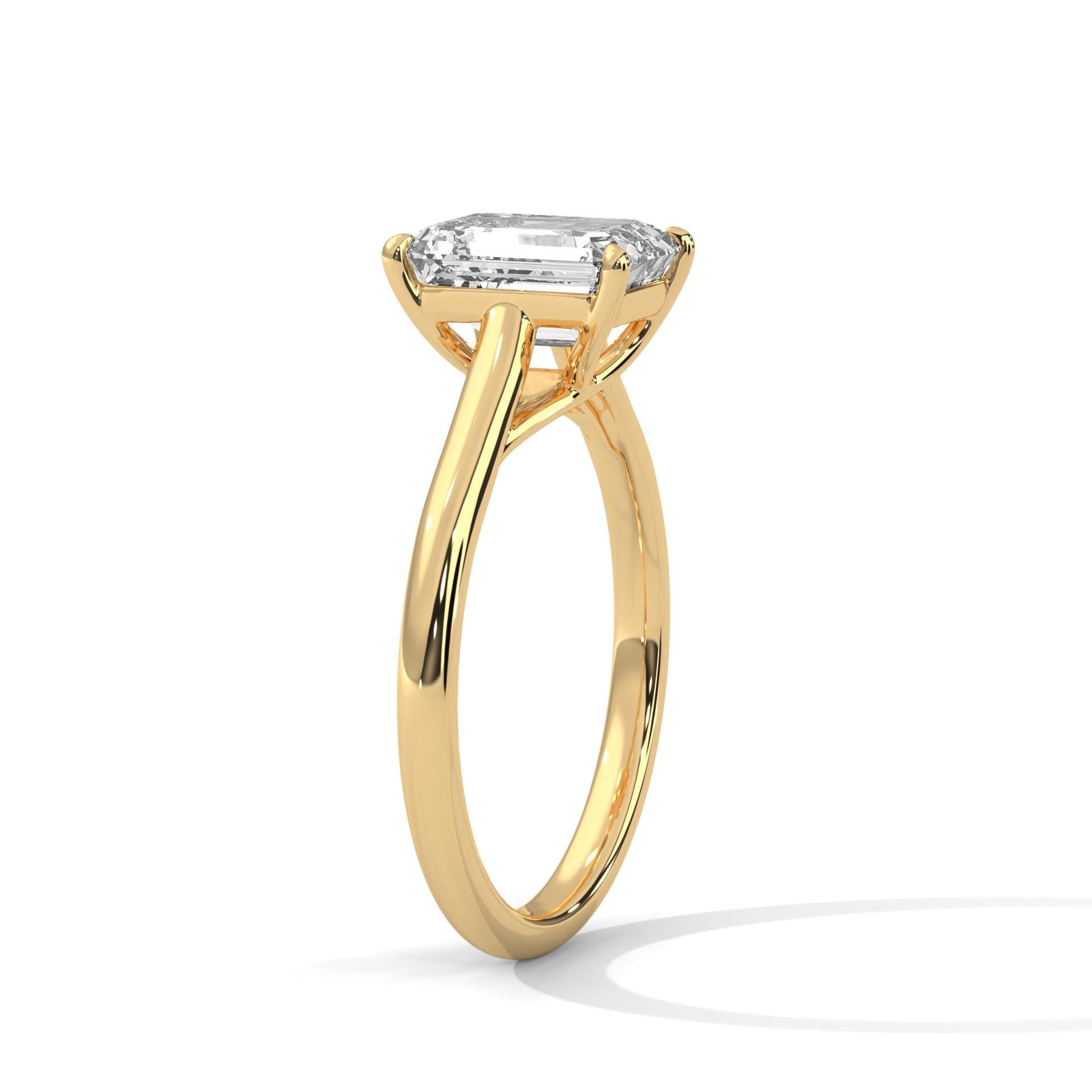 Emerald cut lab grown diamond solitaire in solid 18K white gold