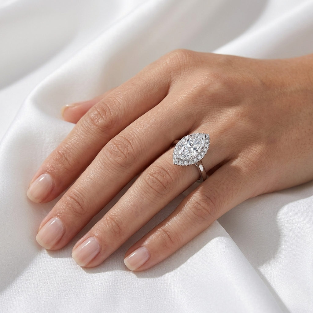 Marquise Cut Lab Grown Diamond Solitaire Halo Ring