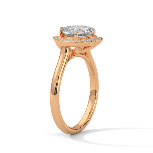 Underside view of rose gold cathedral mount for heart brilliant diamond