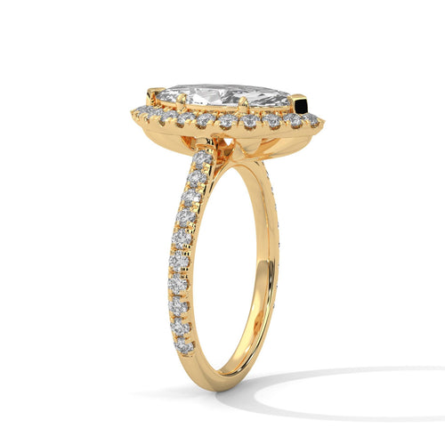 Architectural yellow gold 6-prong halo mount for marquise diamond