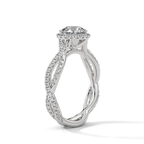 Architectural white gold halo setting for round lab created diamond.