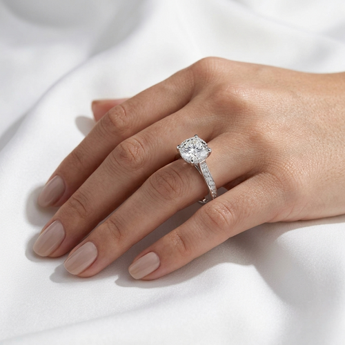 Round Pavé Cathedral Lab Grown Diamond Ring | F VS2 | 58-Facet | 14K 18K Gold