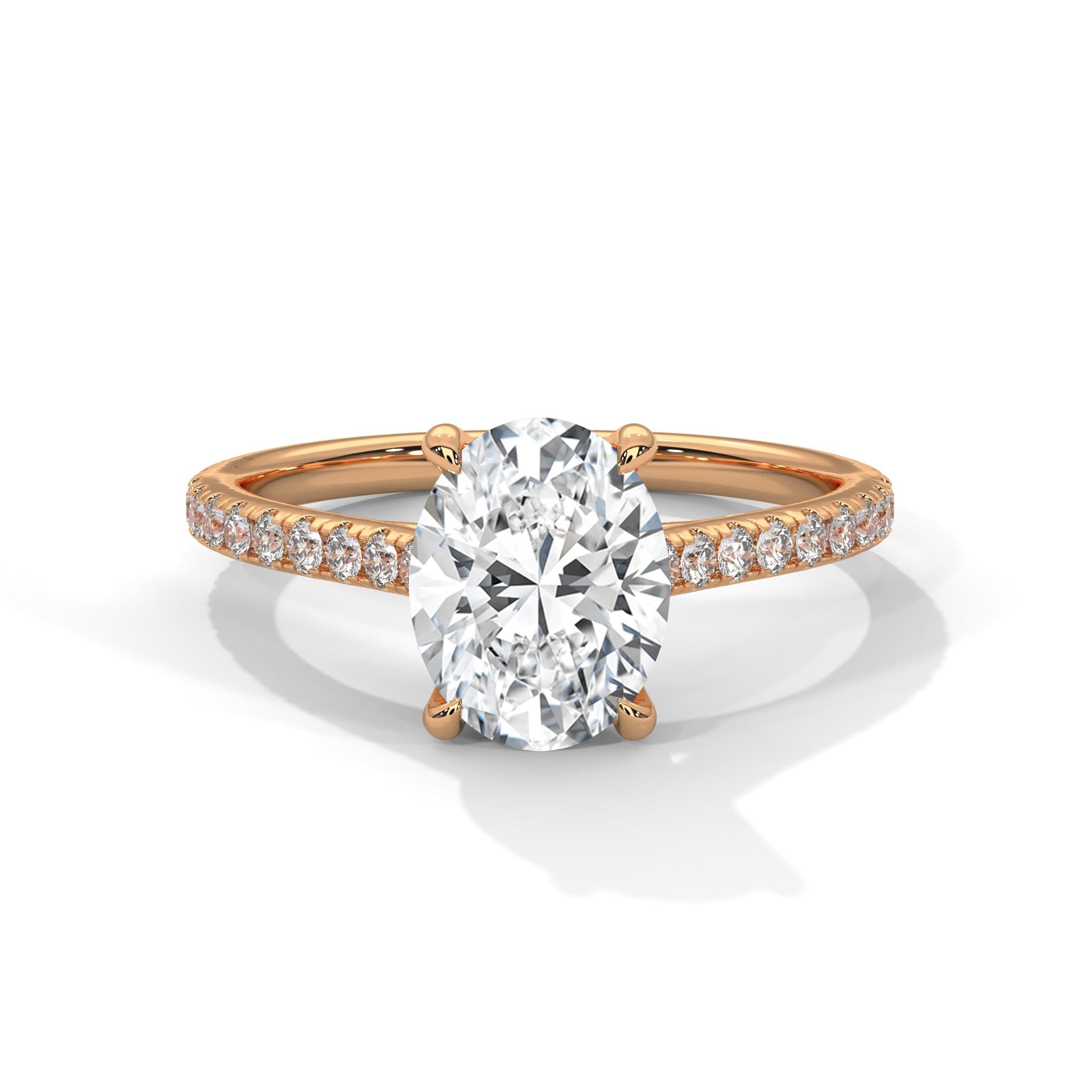 Oval Lab Grown Diamond Pavé Band Engagement Ring | IGI Certified | 1ct 2ct 3ct