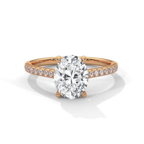 Oval Lab Grown Diamond Pavé Band Engagement Ring | IGI Certified | 1ct 2ct 3ct