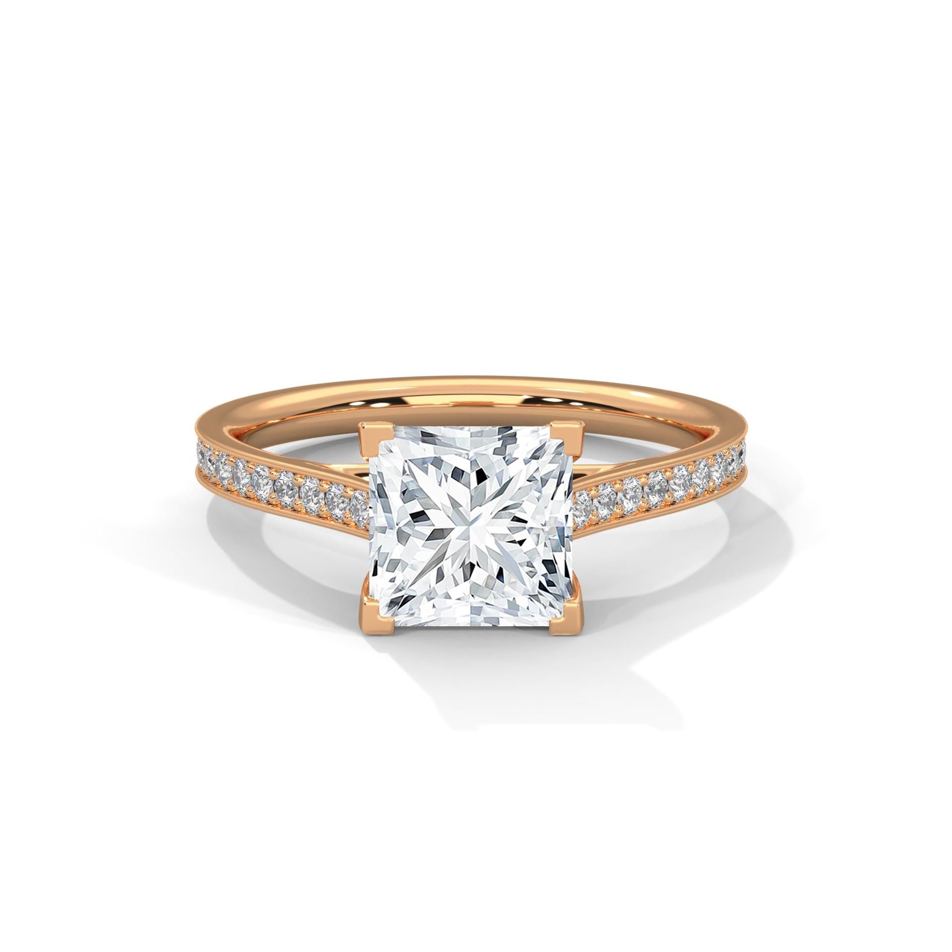 Princess Cut Lab Grown Diamond Pavé Cathedral Ring