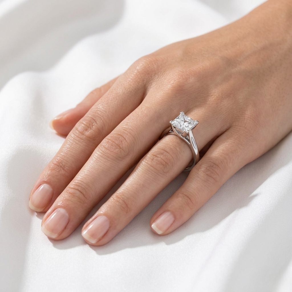 Princess Cut Lab Grown Diamond Cathedral Solitaire Ring | E VS1 | 14K 18K Gold
