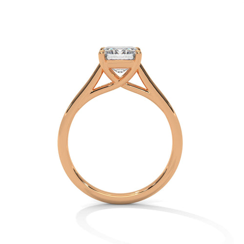 Side view of 4-prong cathedral setting for radiant diamond ring