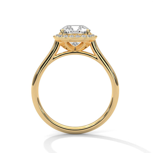 1 to 3 carat cushion brilliant lab diamond halo ring in 14K yellow gold