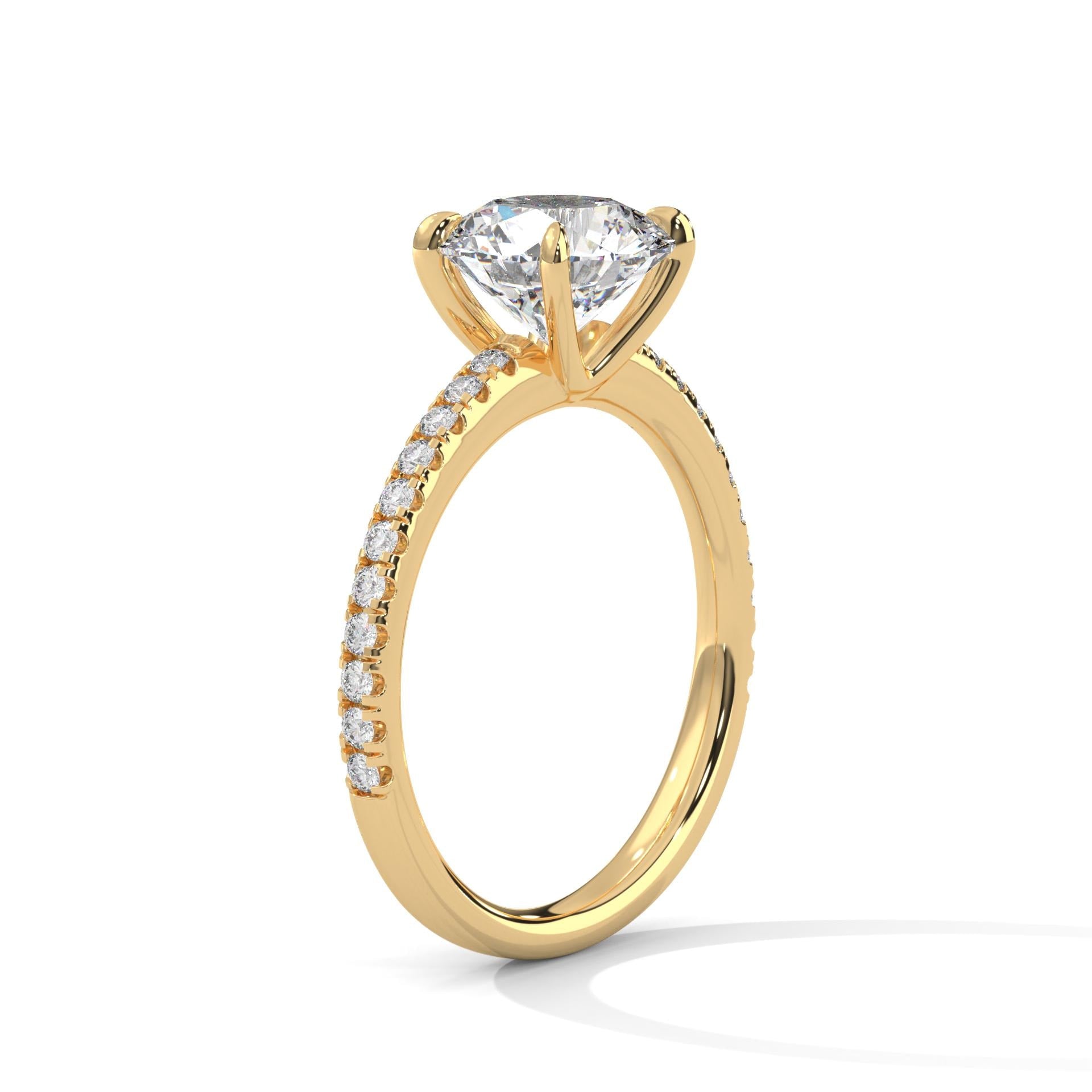 Architectural yellow gold pave setting for round brilliant lab diamond